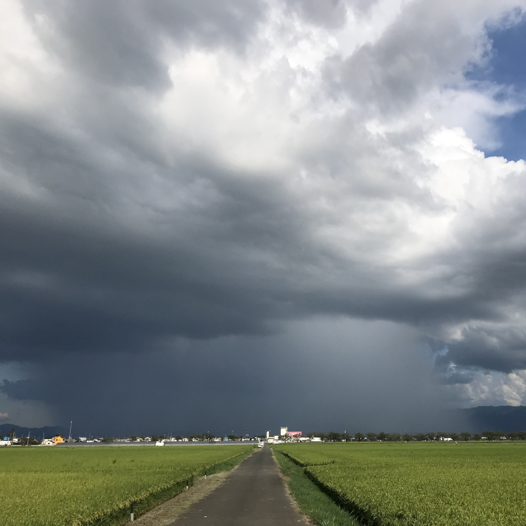 迫りくる黒い雲と雨柱