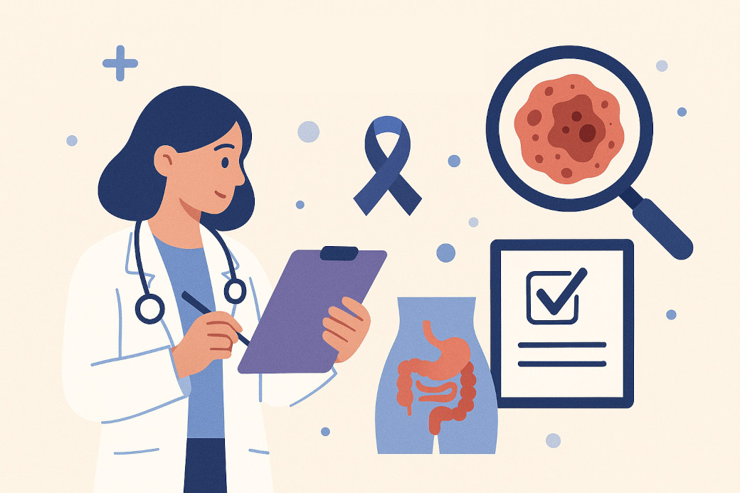 医師とガン検診のイラスト