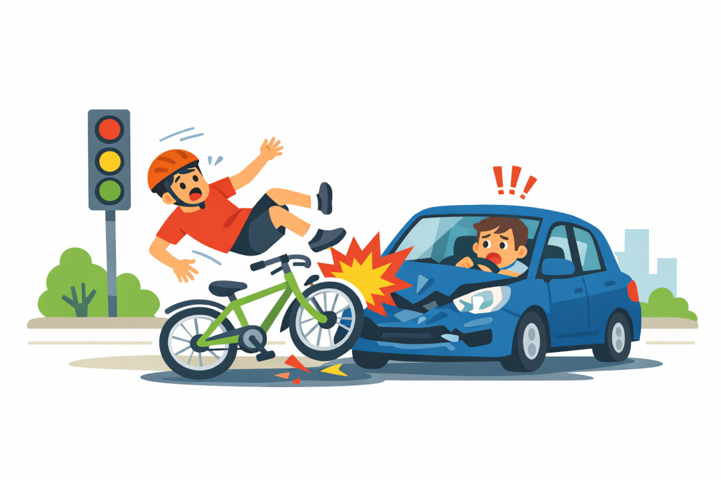 自転車と車が衝突しているイラスト