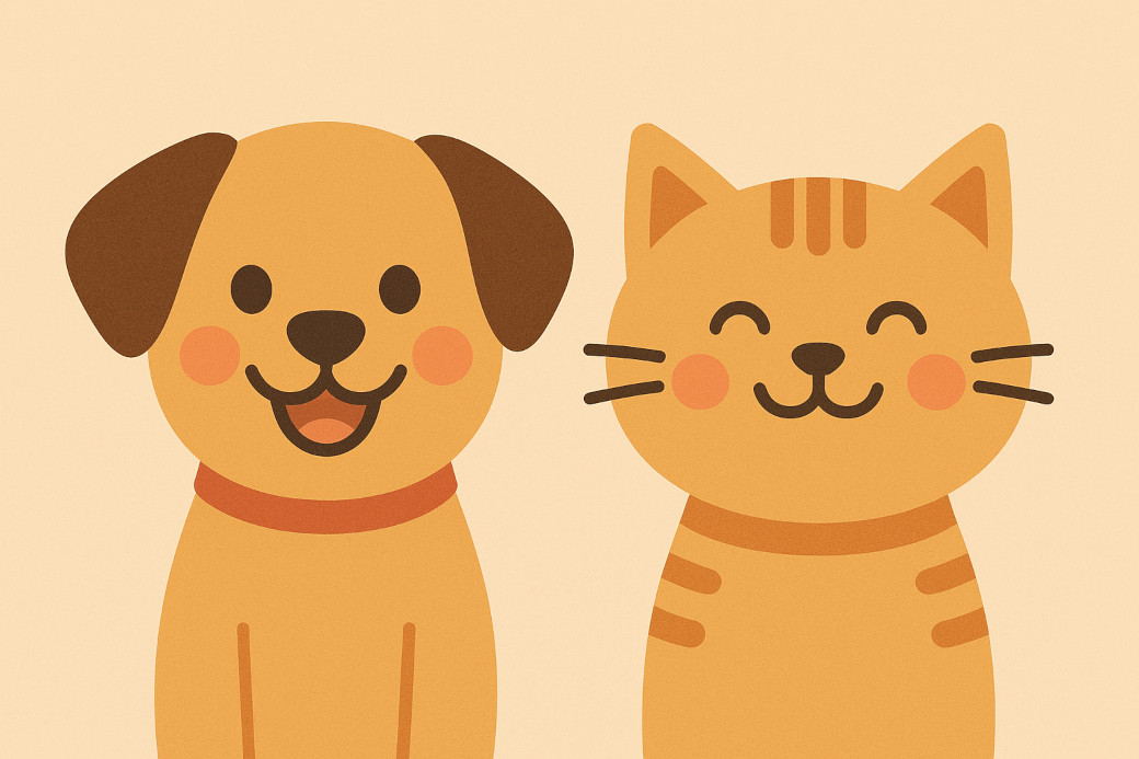 笑顔の犬と猫のイラスト