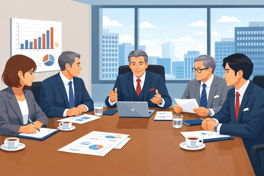 会議を行っている取締役のイラスト